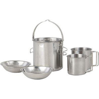 Набор посуды походной 5 предметов (чайник-1200мл,кружки 250мл,350; 2 миски-150мл)  нерж.(24)